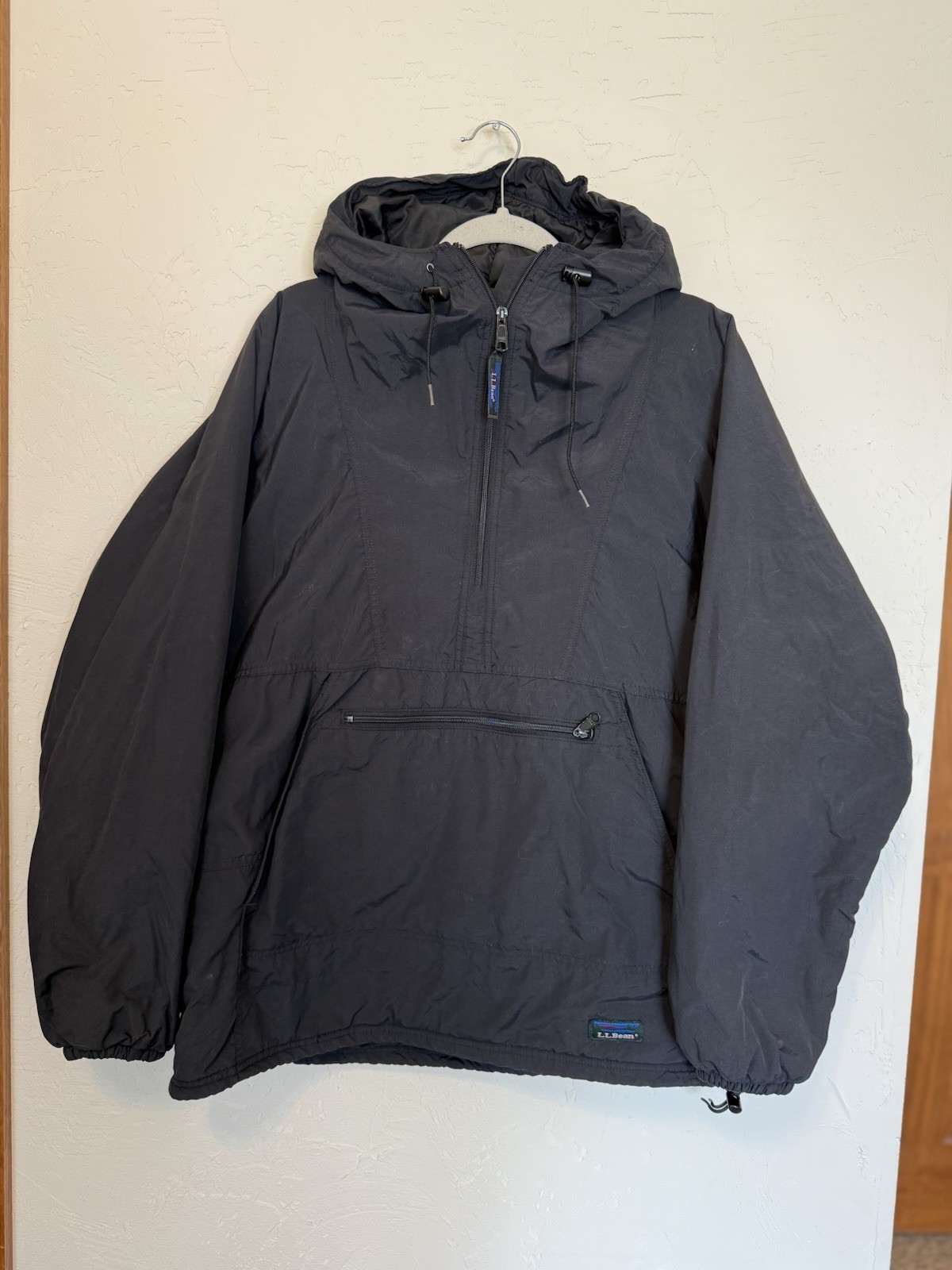 L.L. Bean Men’s XL Vintage Black Pullover Anorak Jacket Front Pocket Thinsulate