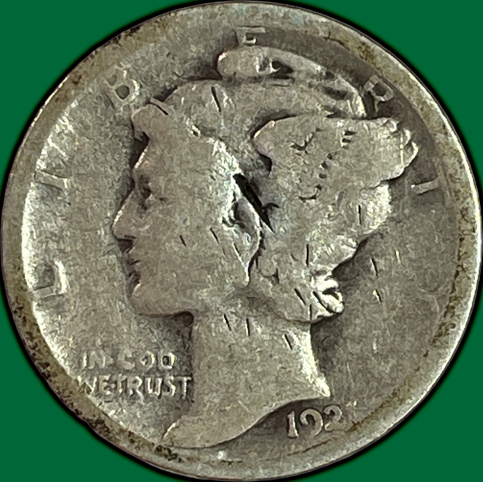 1921 Mercury Dime Good G Coin, Scratched #50016