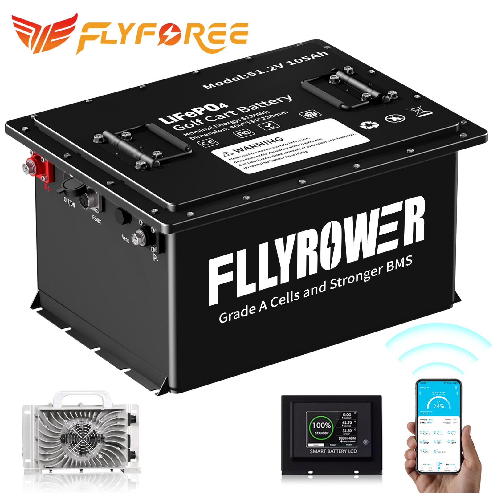 48V 105Ah Golf Cart LiFePO4 Lithium Battery 20000+Cycles 200A BMS+20A Charger 48V 105Ah Golf Cart LiFePO4 Lithium Battery 20000+Cycles 200A BMS+20A Charger
