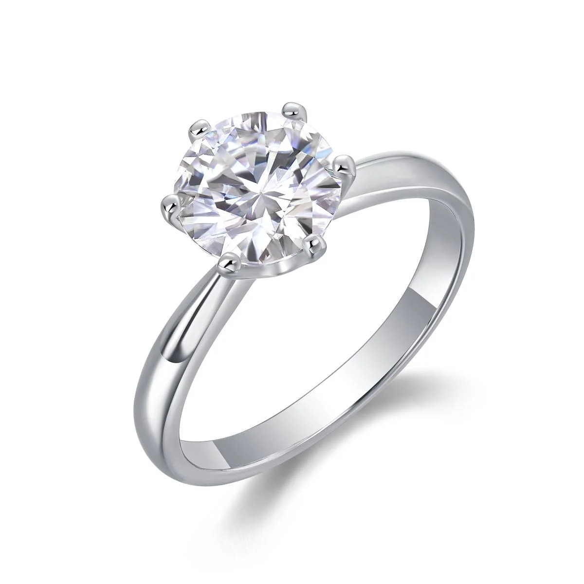 Fifty8 1ct DEW Round Moissanite Solitaire Ring 925 Silver 6-Prong Setting