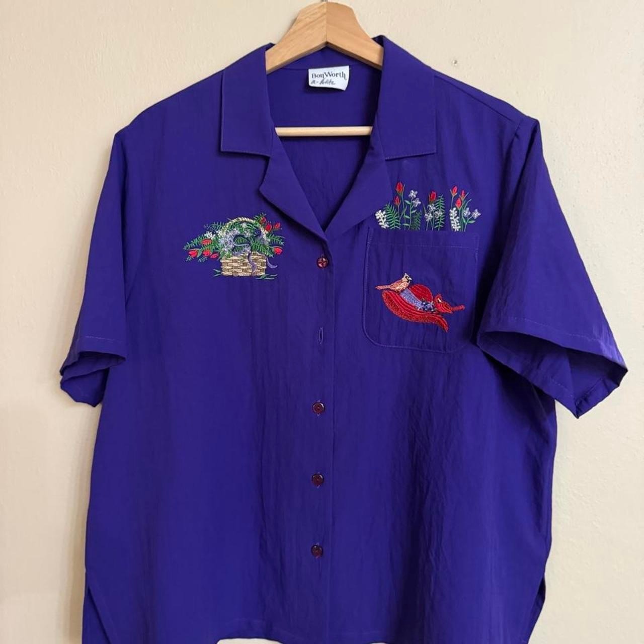 Vintage Bonworth Purple Embroidered Button Up Shirt Boxy 90s Streetwear Mens M