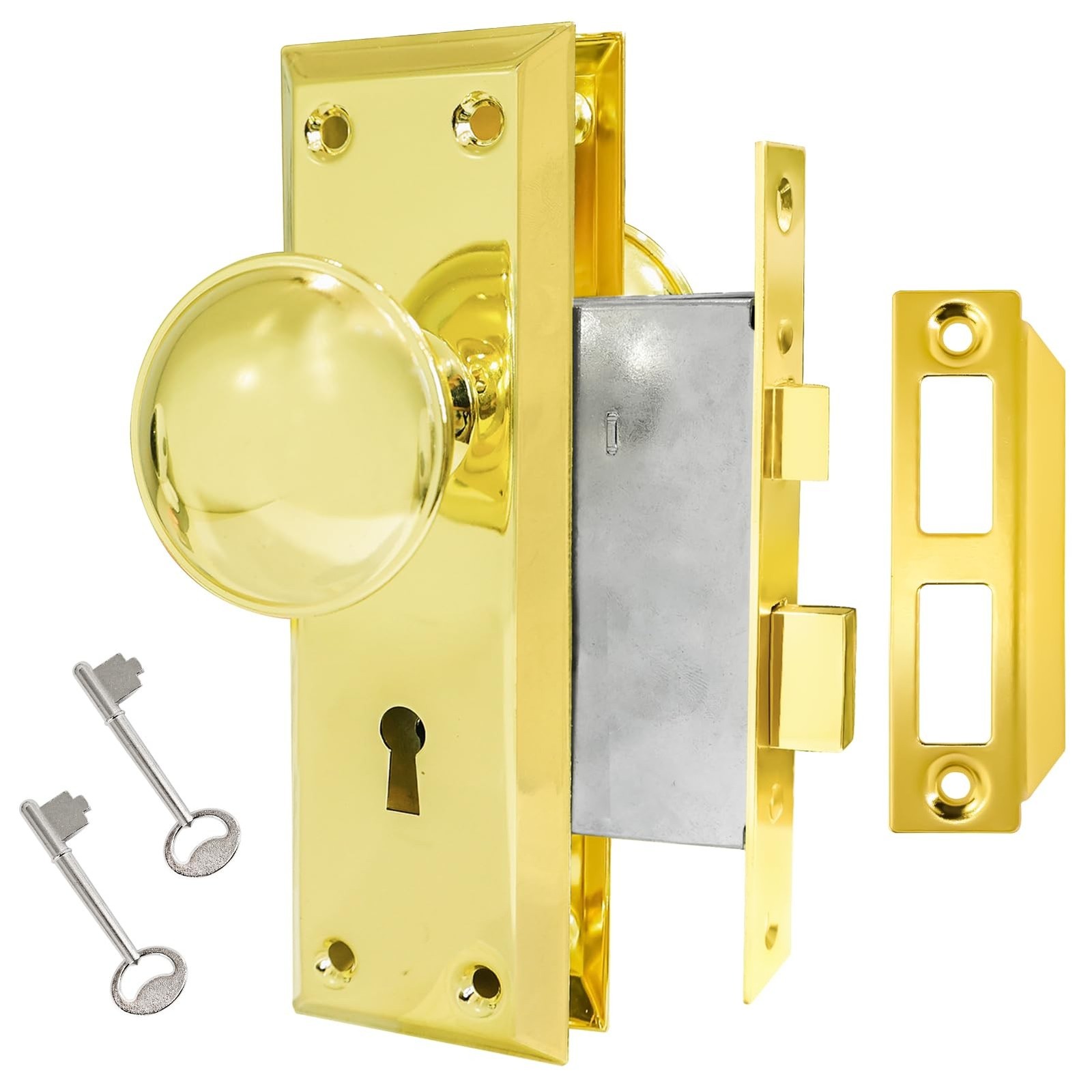 Ruigrit Skeleton Key Mortise Lock Set Polished Brass 1-3/8\ Ruigrit Skeleton Key Mortise Lock Set Polished Brass 1-3/8\