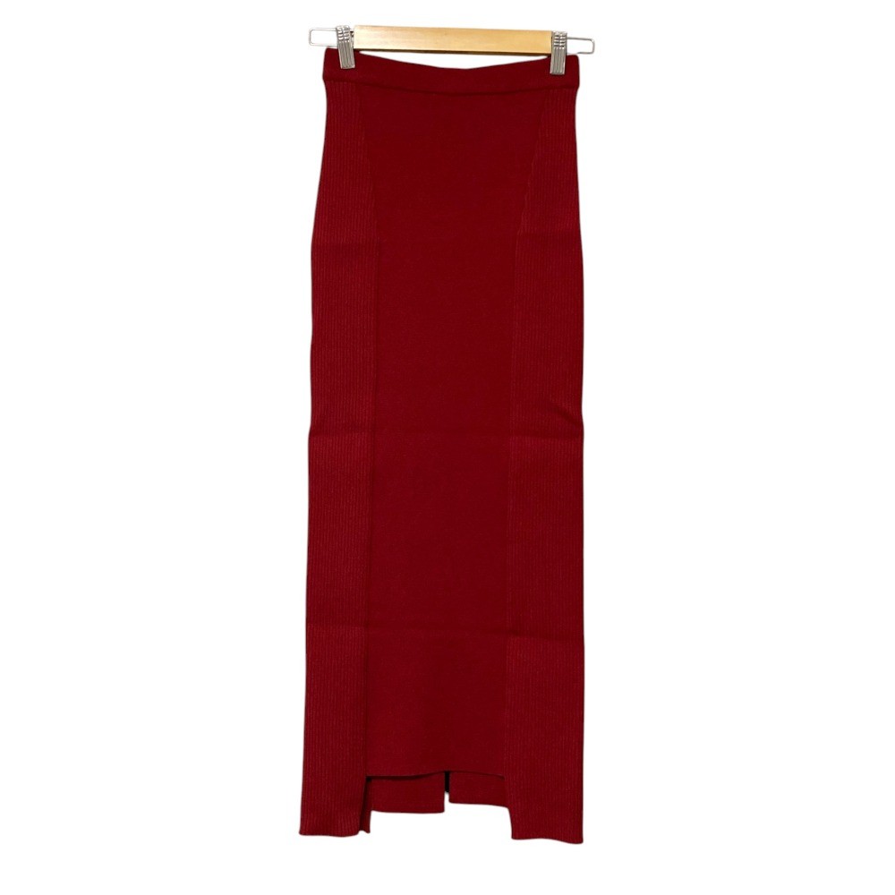 24SS UN3D. Rayon Knit Long Skirt, Size 36, Red Women USED