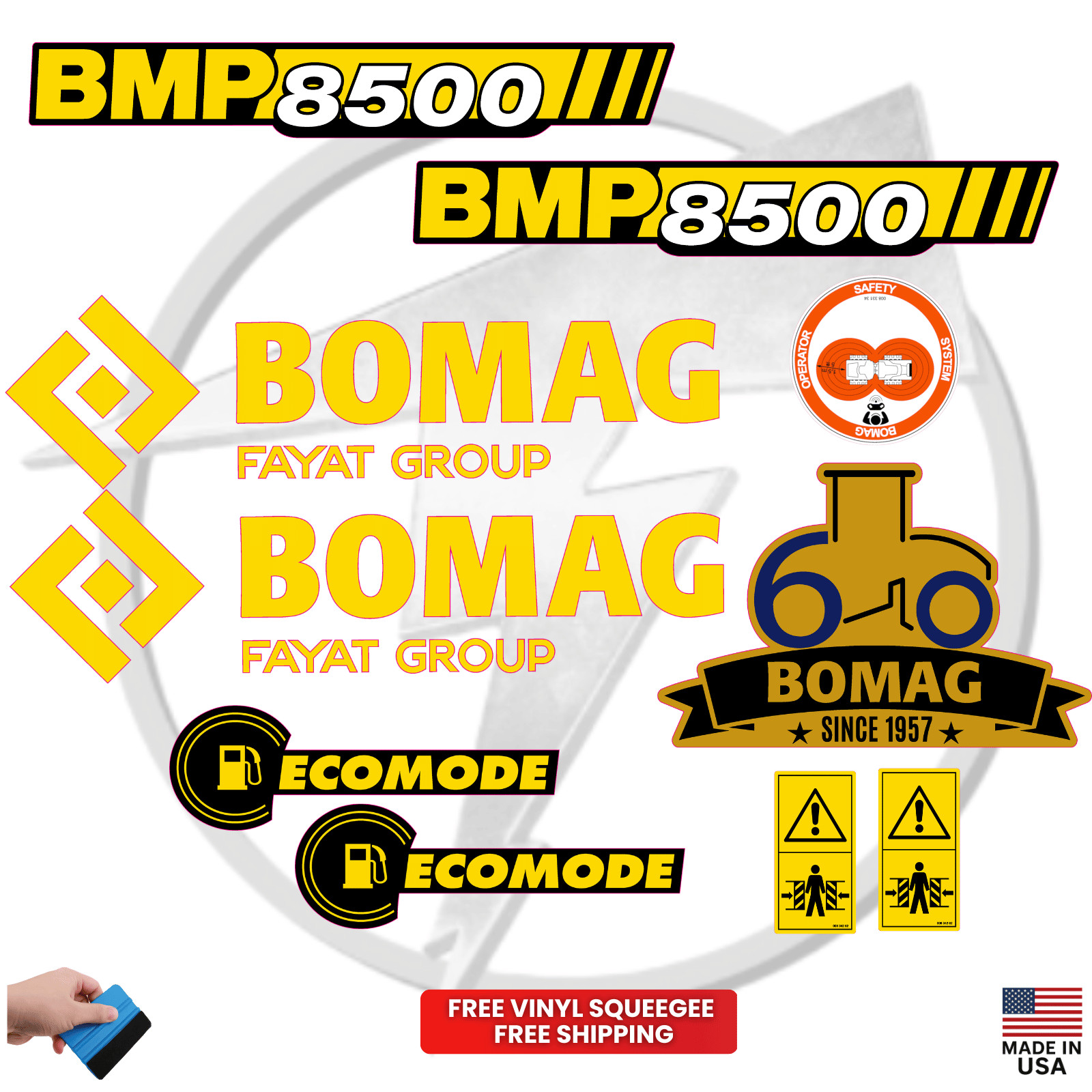 Fits BOMAG BMP8500 Decal Kit Compactor Stickers - 