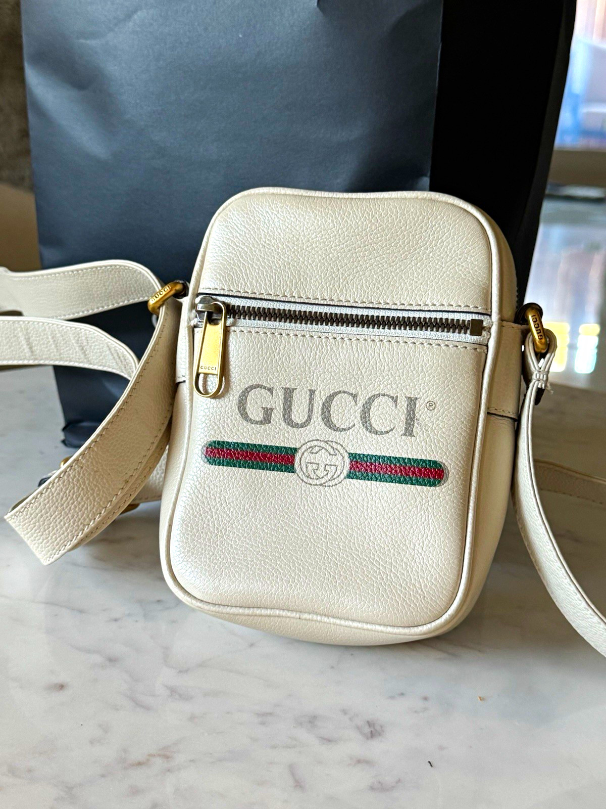 Gucci White Pebbled Logo Web Stripe Crossbody Bag w/ Adjustable Strap Gucci White Pebbled Logo Web Stripe Crossbody Bag w/ Adjustable Strap