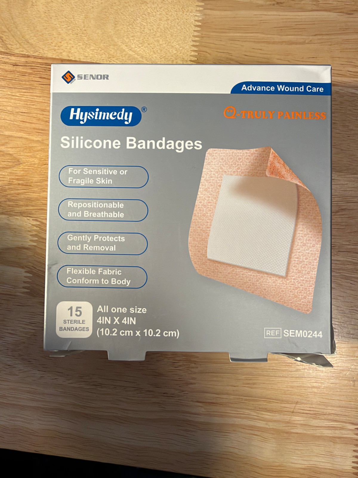 Hysimedy Silicone Bandages 4x4 Sterile 15 Count Sensitive Skin SEM0244