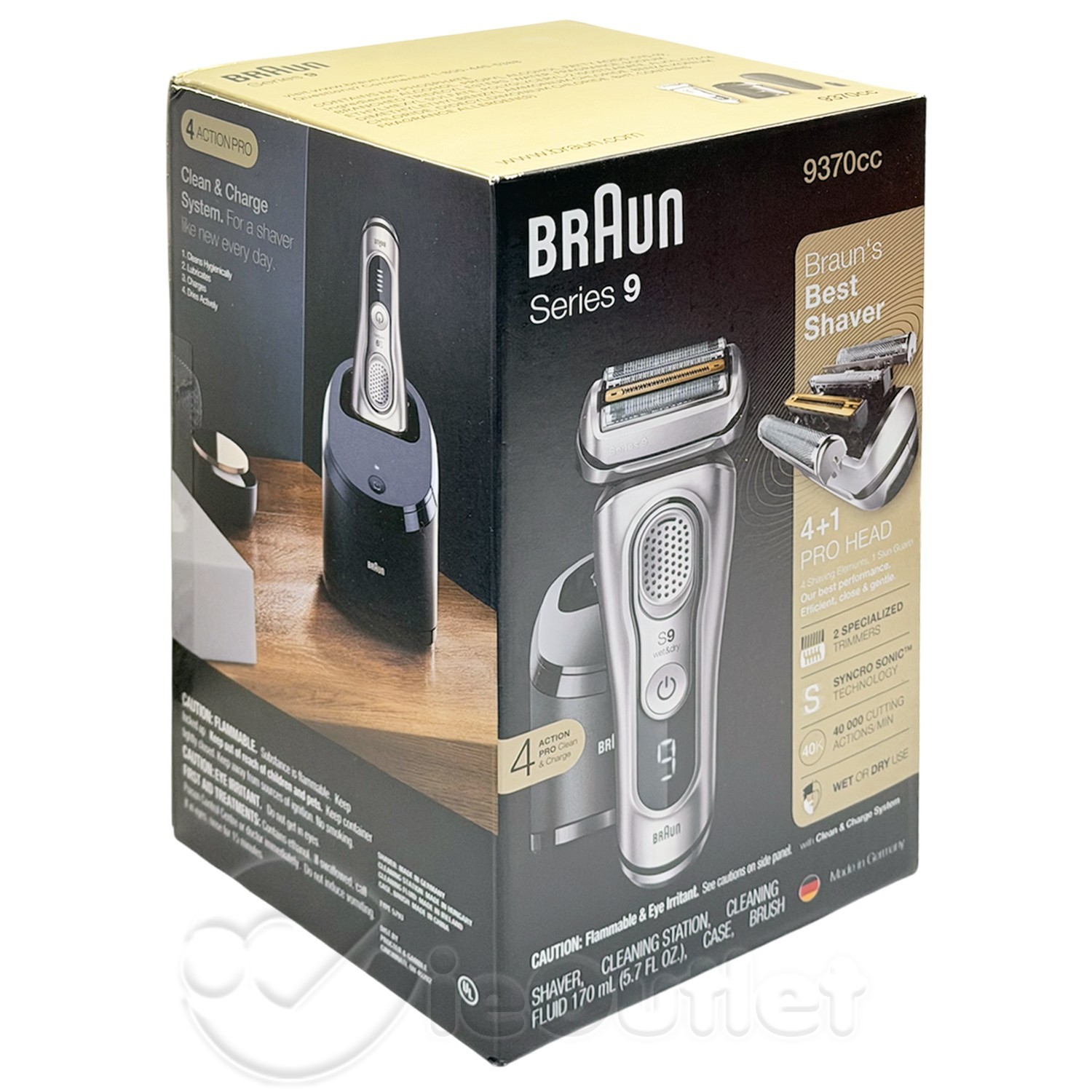 New BRAUN Series 9 9370cc Wet/Dry Foil Shaver Kit Clean & Charge w/ 4+1 Pro Head