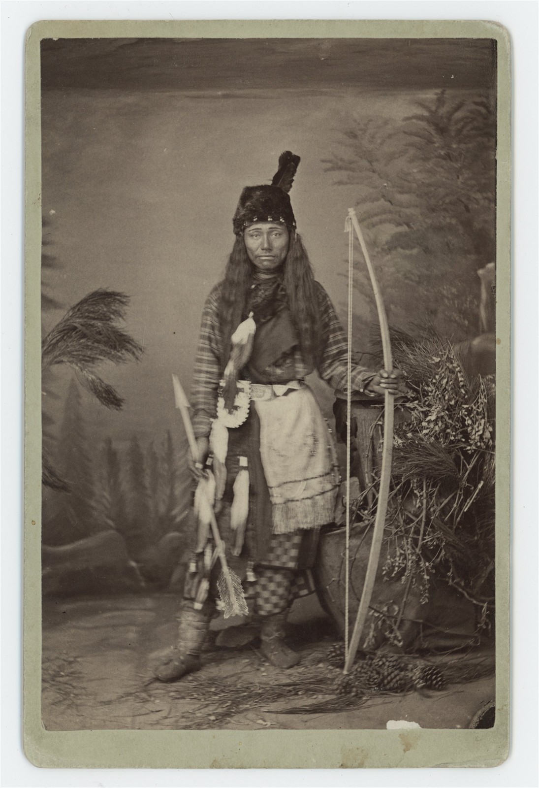 19th Century Native American Woman Bow Arrow Studio Portrait Cabinet Card
