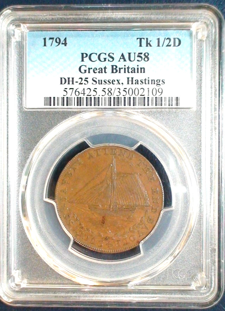 1794 Great Britain Half Penny PCGS AU58 DH-25 SUSSEX, HASTINGS 1/2P Coin BUY IT