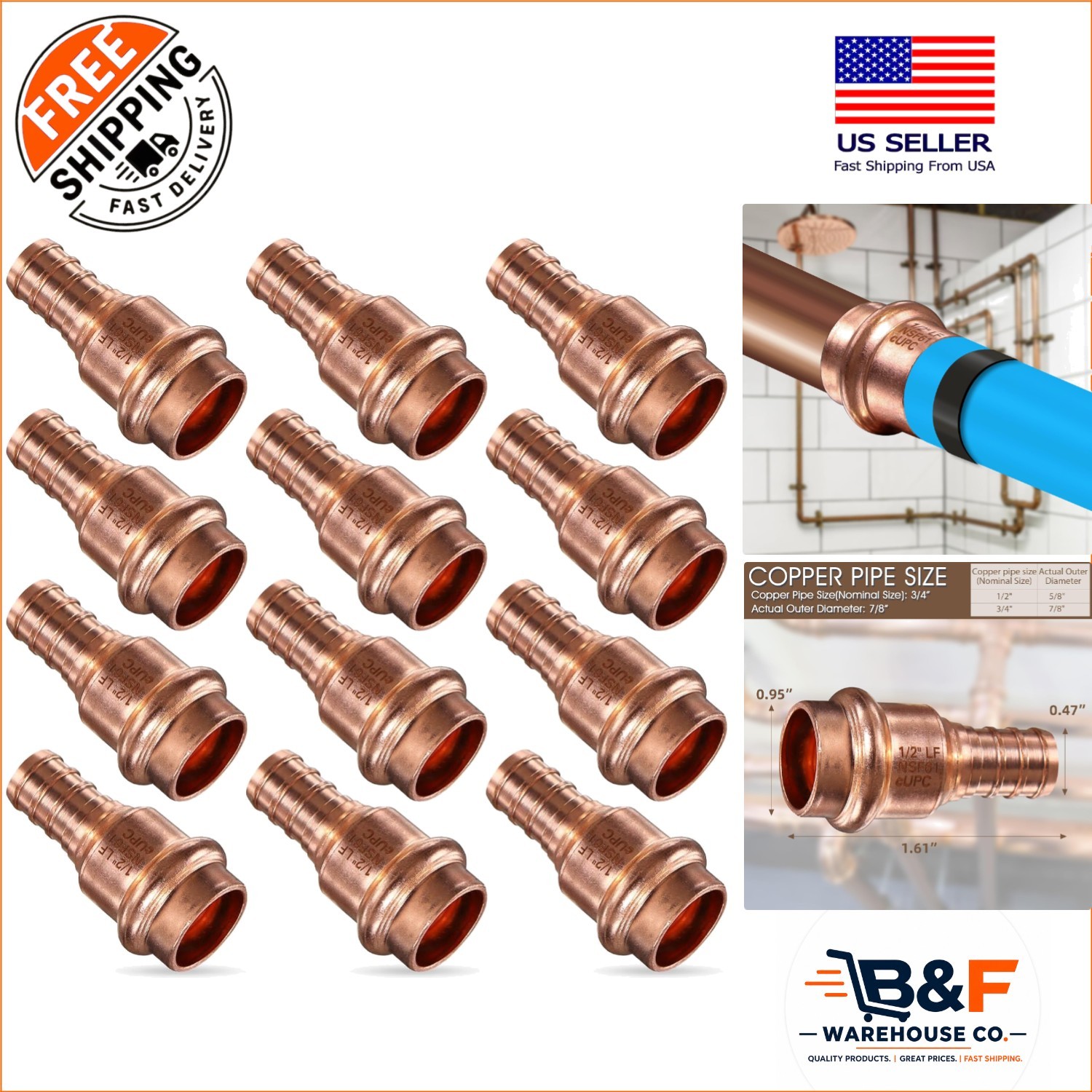 Durable 12-Piece Copper Press Fittings for 1/2\