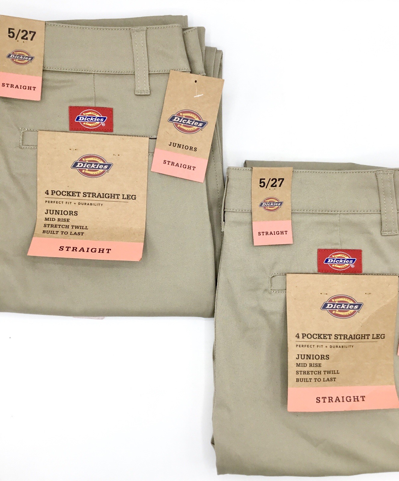NWT- 2- Dickies Girl Low Rider Straight Leg School Khaki Pants Y2K Juniors 5/27