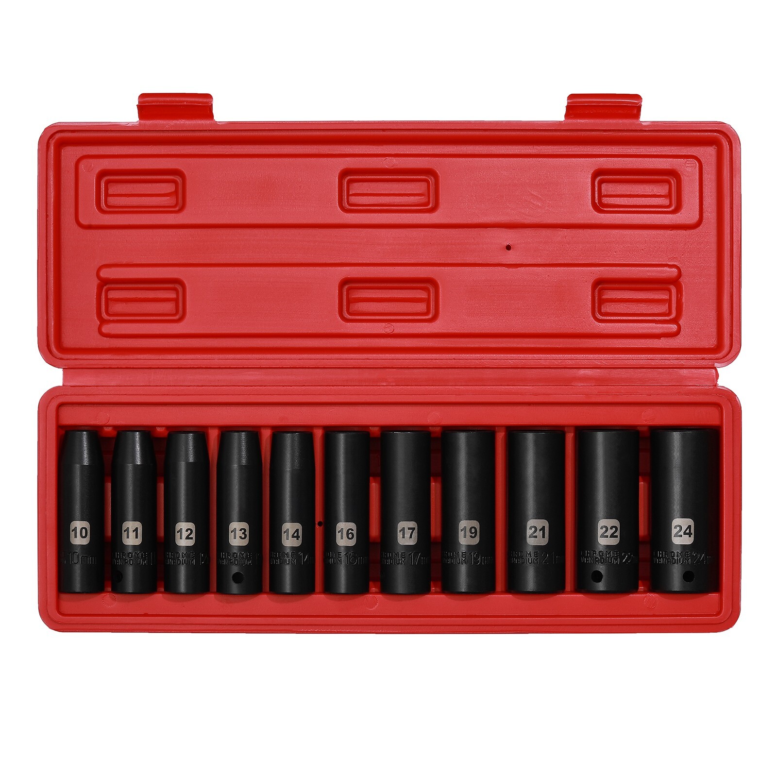 11 Pieces 1/2-Inch Drive Deep Metric Impact Socket Set, 6-Point, 10mm - 24mm