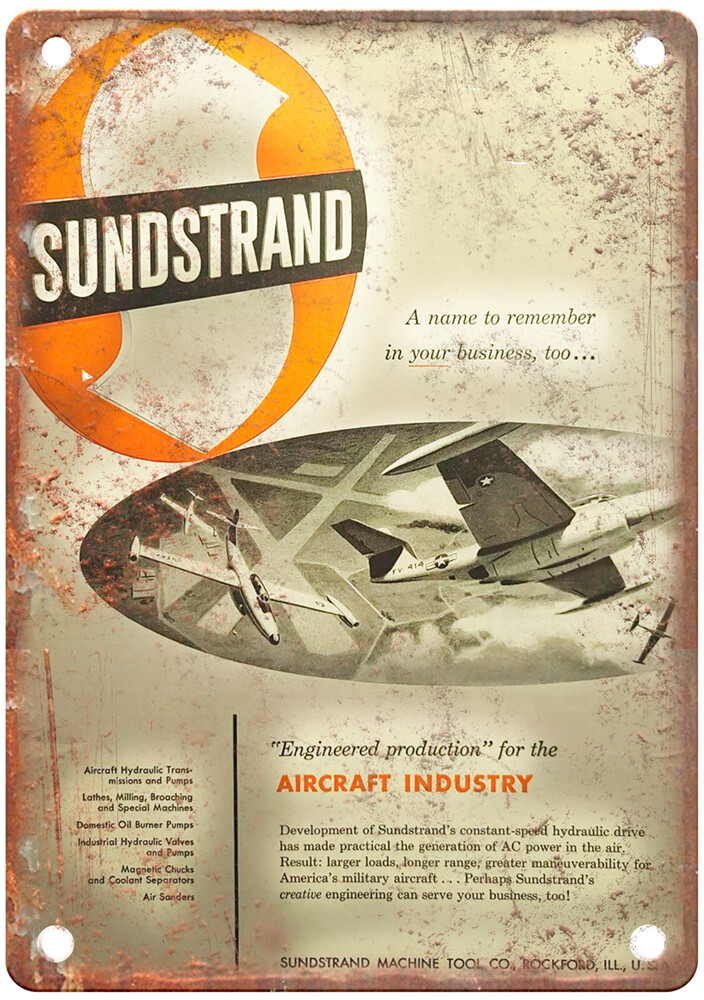 Vintage 1953 Sundstrand Machine Tool Co Ad Reproduction Metal Sign Z268