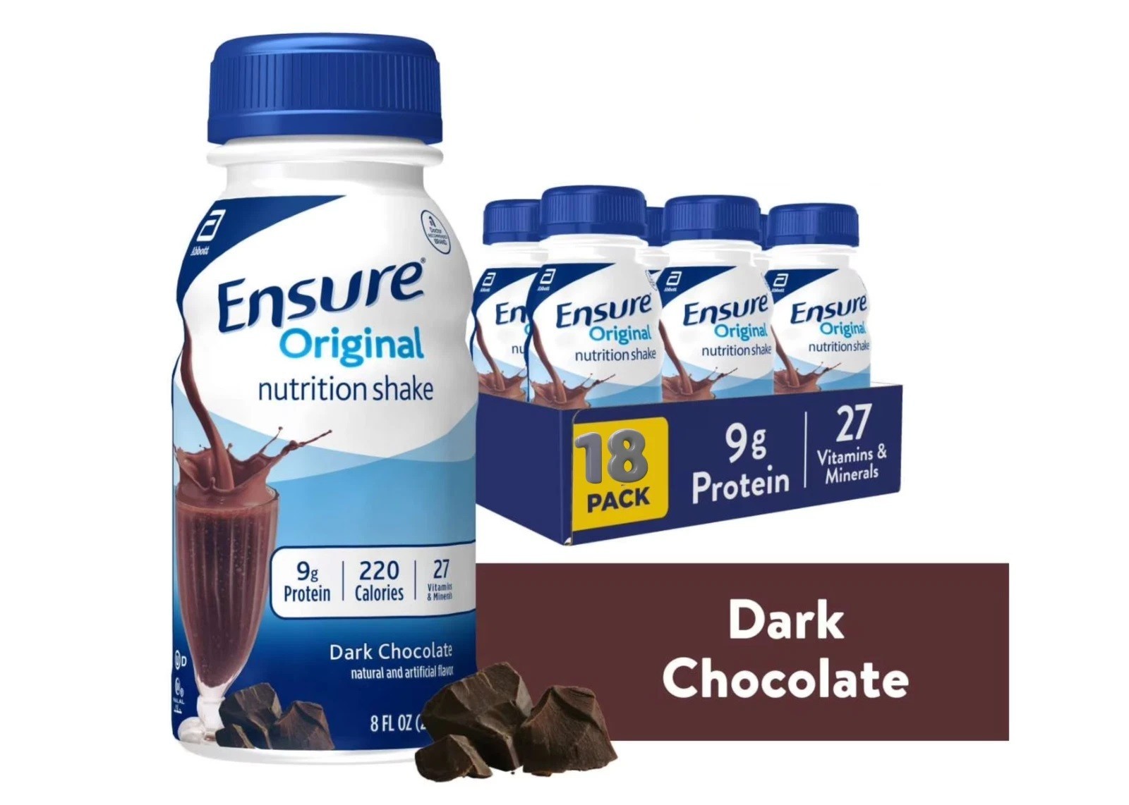 Ensure Original Nutrition Shake, 9g Protein, Dark Chocolate, 8 fl oz - 18 Pack