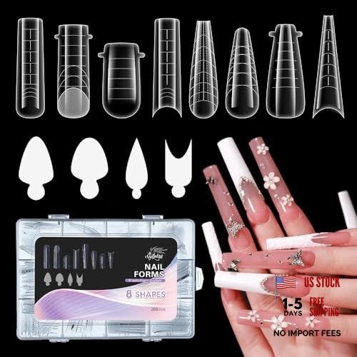 288PCS French Dual Nail Forms for Poly Gel, 8 Shapes 12 Sizes - Reusable, Clear