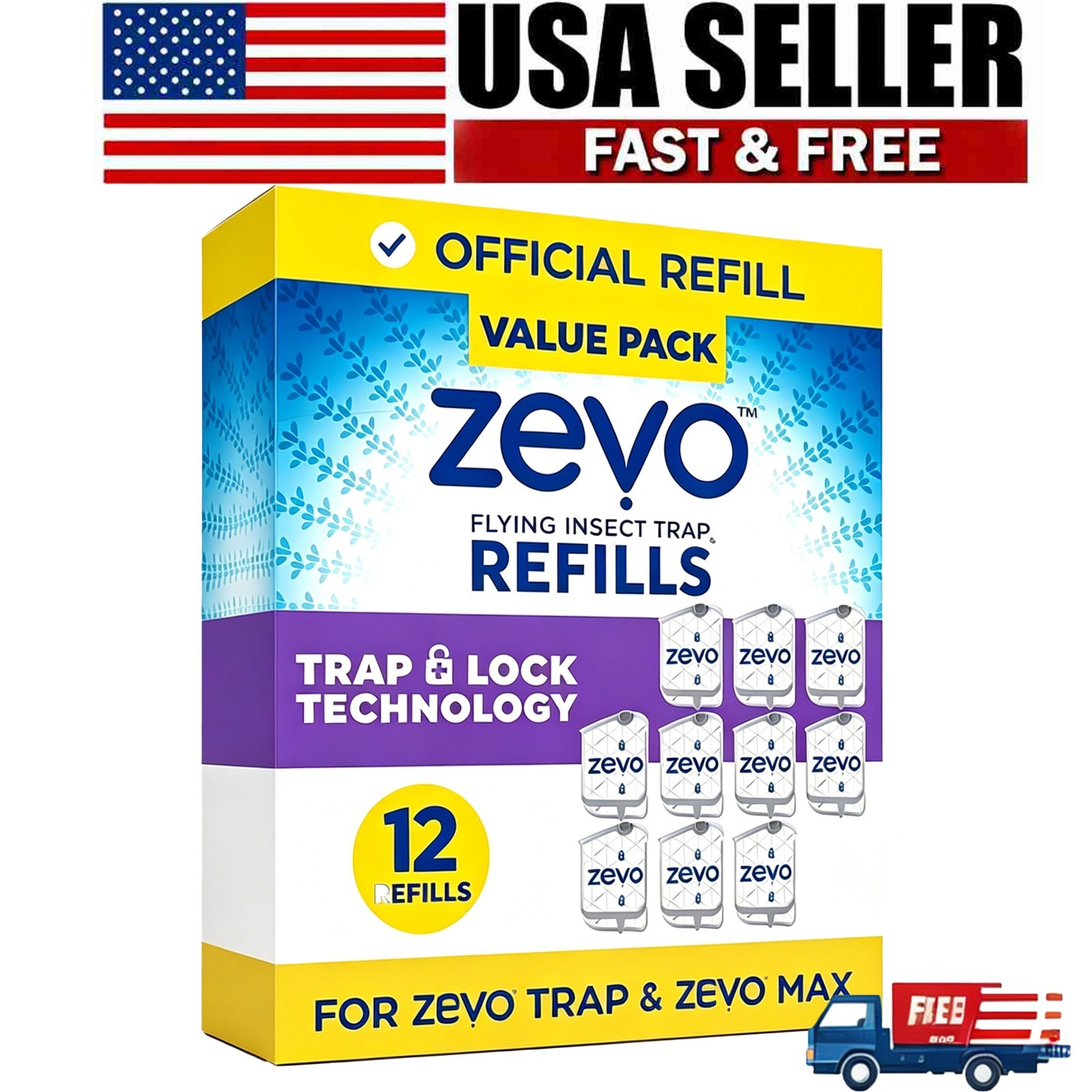 (12 Refill Cartridges) Zevo Flying Insect Trap Refill Cartridges -Easy to Use