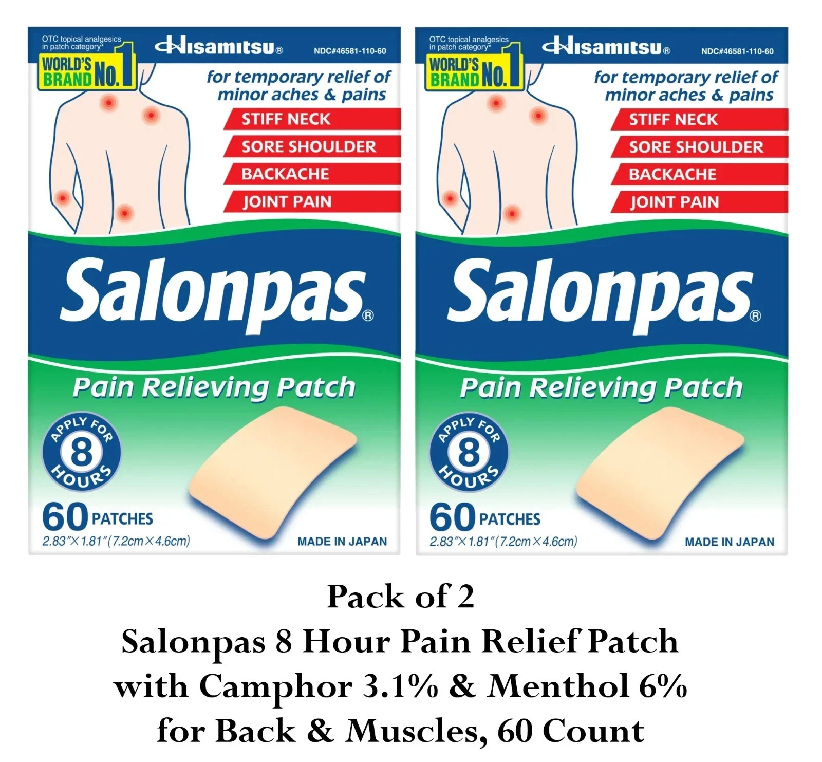 Salonpas Pain Relieving Patches – 120 Count for Back Joints, Muscles, Parche 8Hr