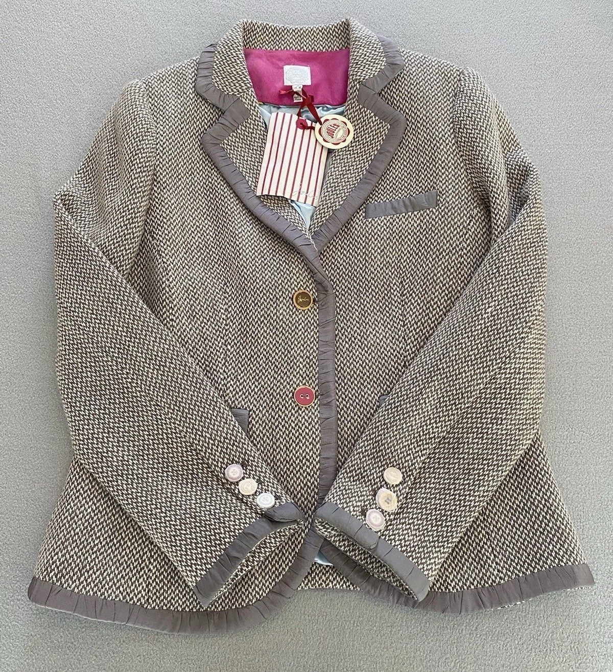 JOULES BLAZER SZ 16 GRANDSTAND GREY WOOL BLEND STRIPE COLLAR JACKET WOMENS JOULES BLAZER SZ 16 GRANDSTAND GREY WOOL BLEND STRIPE COLLAR JACKET WOMENS