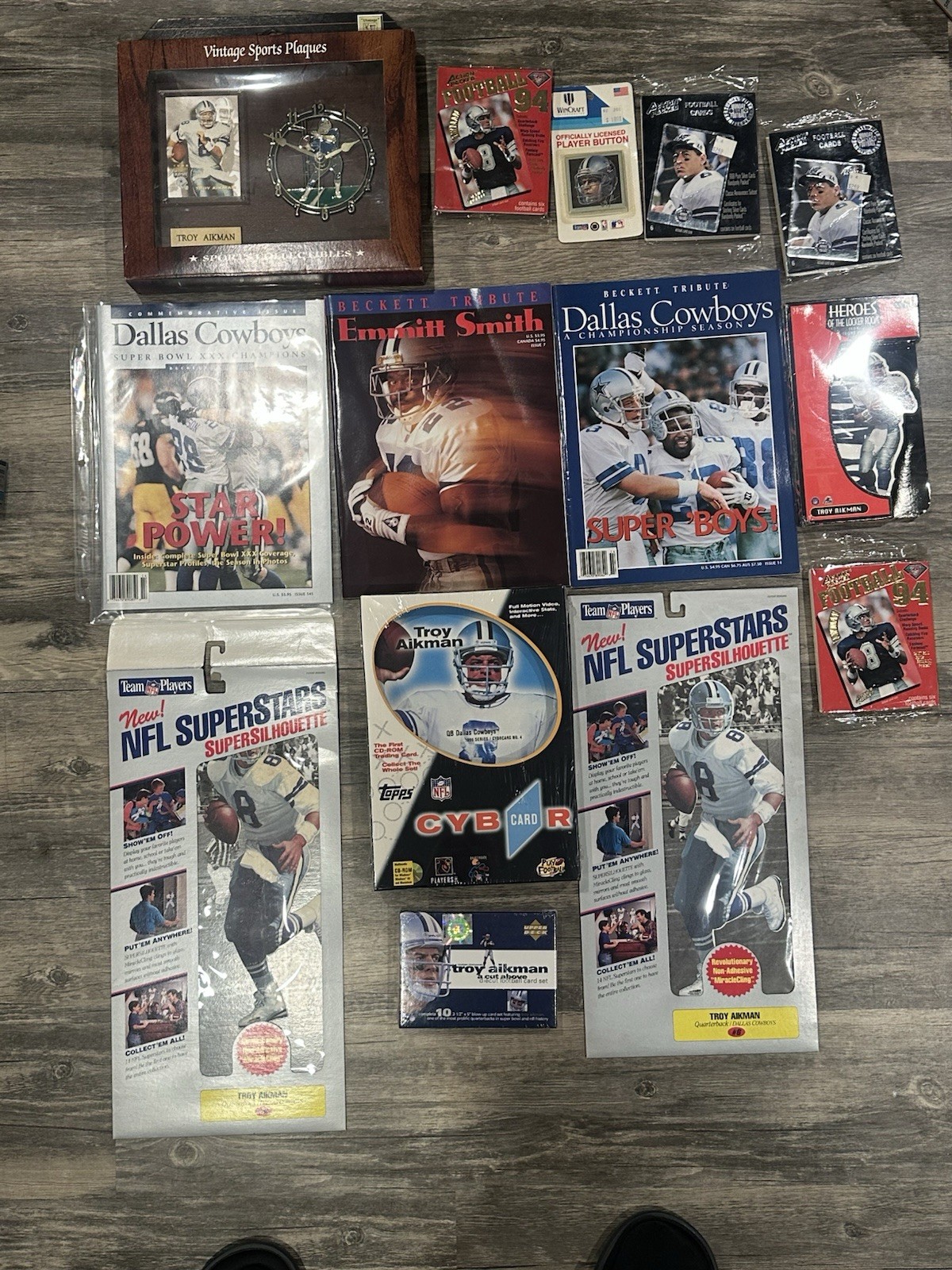 1990’s Dallas Cowboys Lot Of Memorabilia. Magazines, Plaques. Emmitt, Aikman
