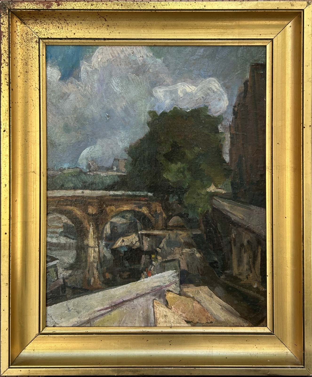 Impressionist French Paris Cityscape Original Antique 1900’s Oil Painting Framed