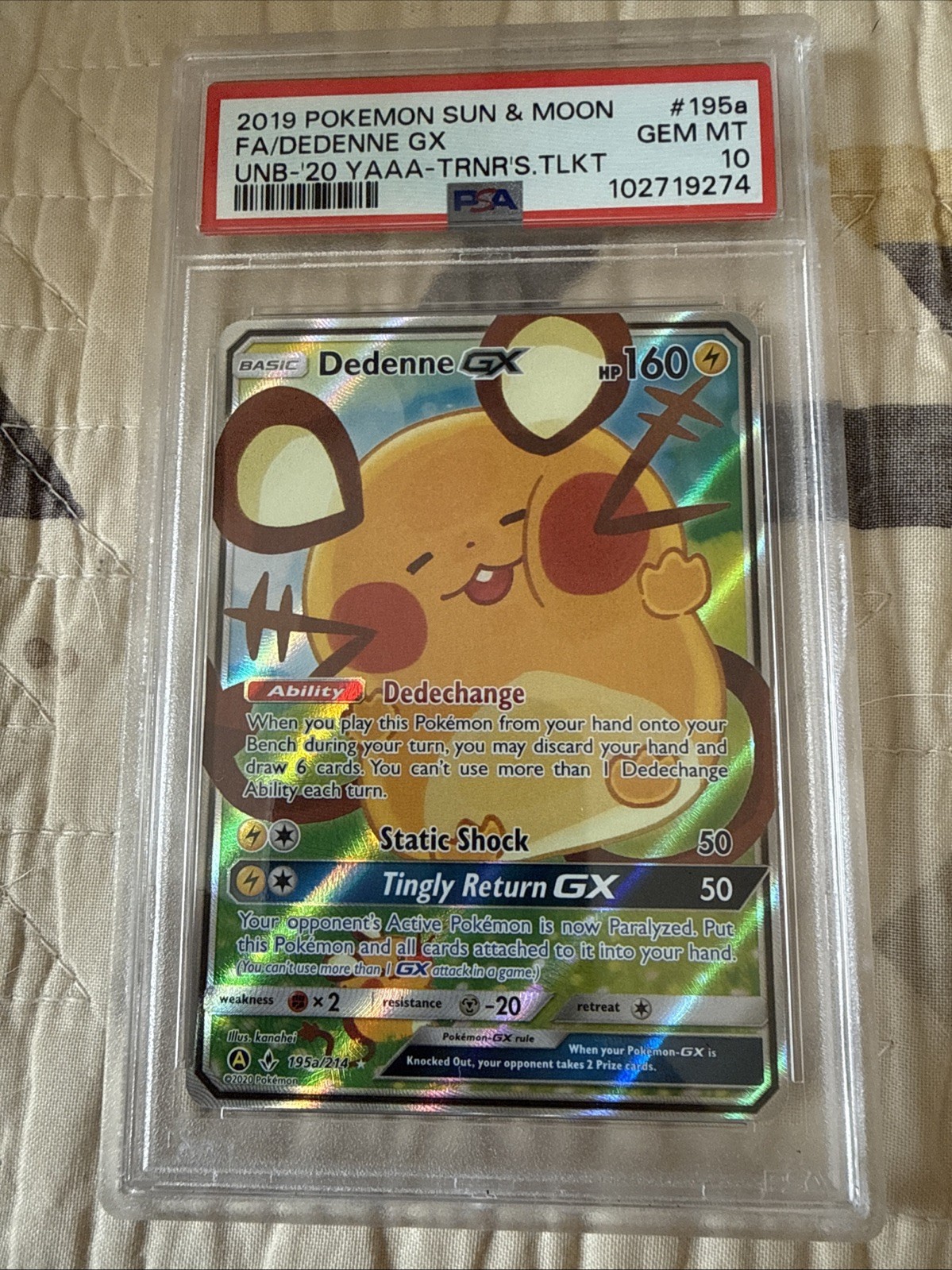 Dedenne GX 195A/214 Alternate Art Holo PSA 10