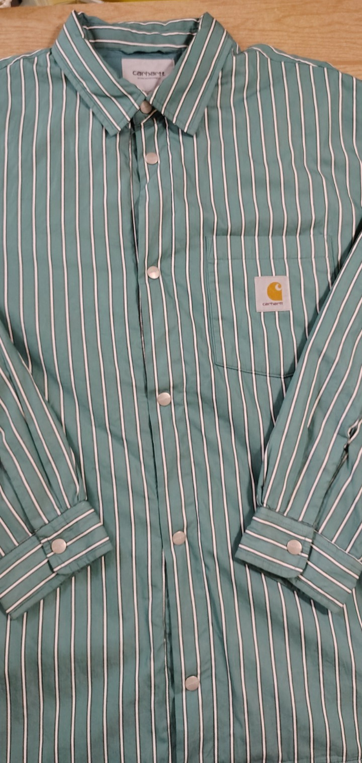 $228 NWT Carhartt WIP Mens XXL Grimsby Stripe Shirt Jac Saguaro Green Canvas NWT