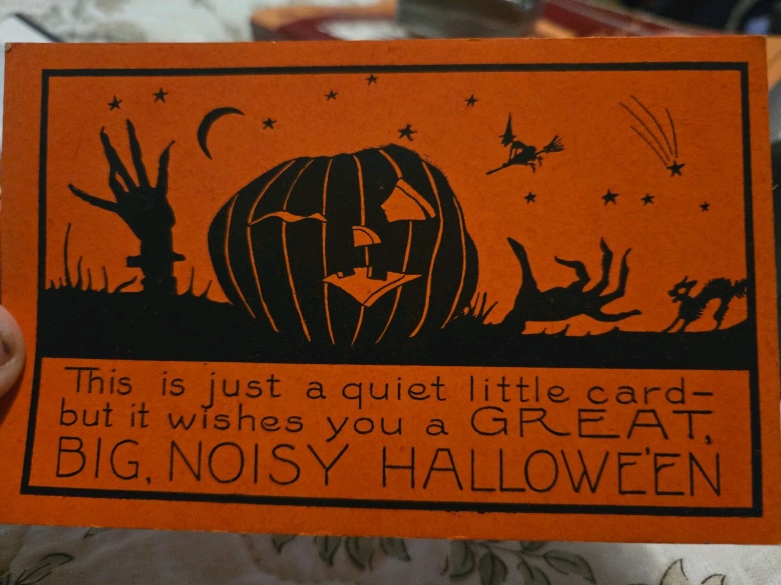 RARE Whitney Halloween Postcard - Jack O Lantern Ghoul - Orange card - Unused