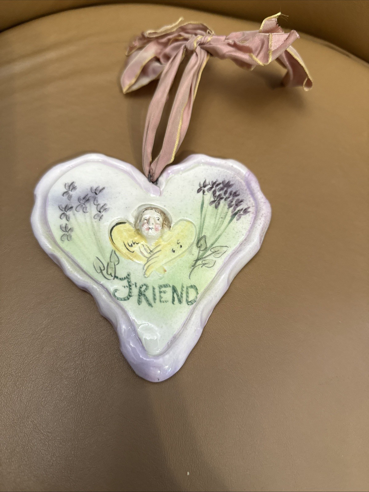 Vintage Lark Elizabeth Rodriguez Ceramic Heart Friend Plaque  Signed