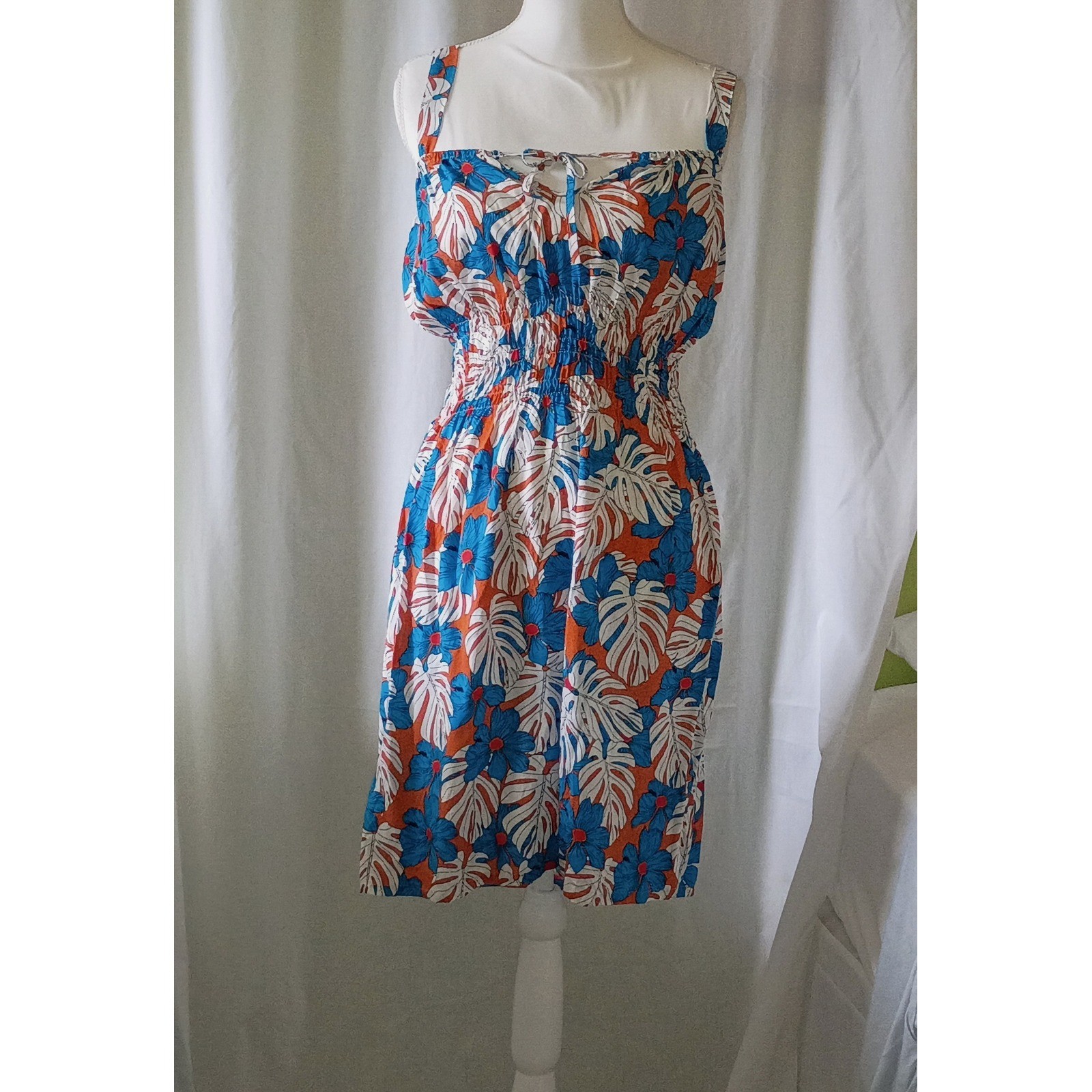 Y2K & Early 2000 Nostalgia Tropical Floral Sundress Blue Orange Hibiscus NWT Y2K & Early 2000 Nostalgia Tropical Floral Sundress Blue Orange Hibiscus NWT