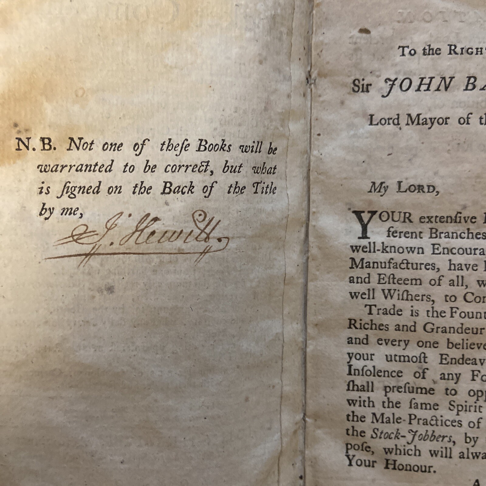 1758 The Trader’s Pocket Companion; John Hewitt; signed; as is