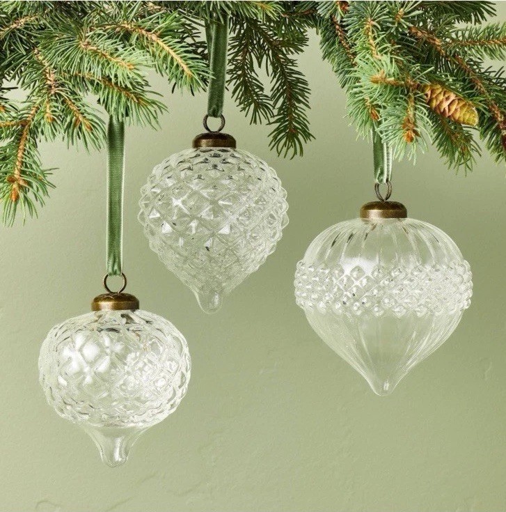 *NEW* Hearth & Hand Magnolia Glass Bulb Christmas Ornaments (Set of 3)