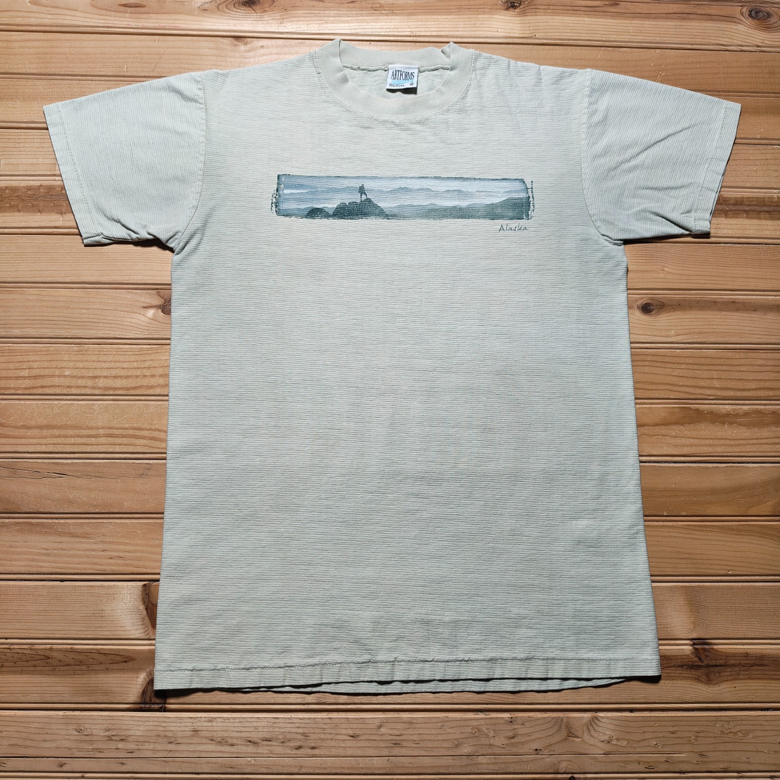 Vintage 90s Alaska Mountain Hiking Nature Single Stitch Graphic T-Shirt - Medium
