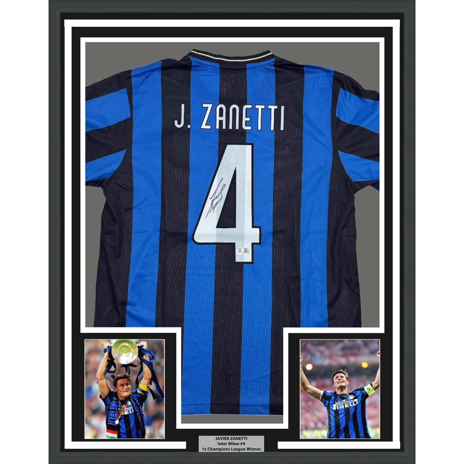 Framed Autographed/Signed Javier Zanetti 35x39 Inter Milan Jersey BAS COA Framed Autographed/Signed Javier Zanetti 35x39 Inter Milan Jersey BAS COA