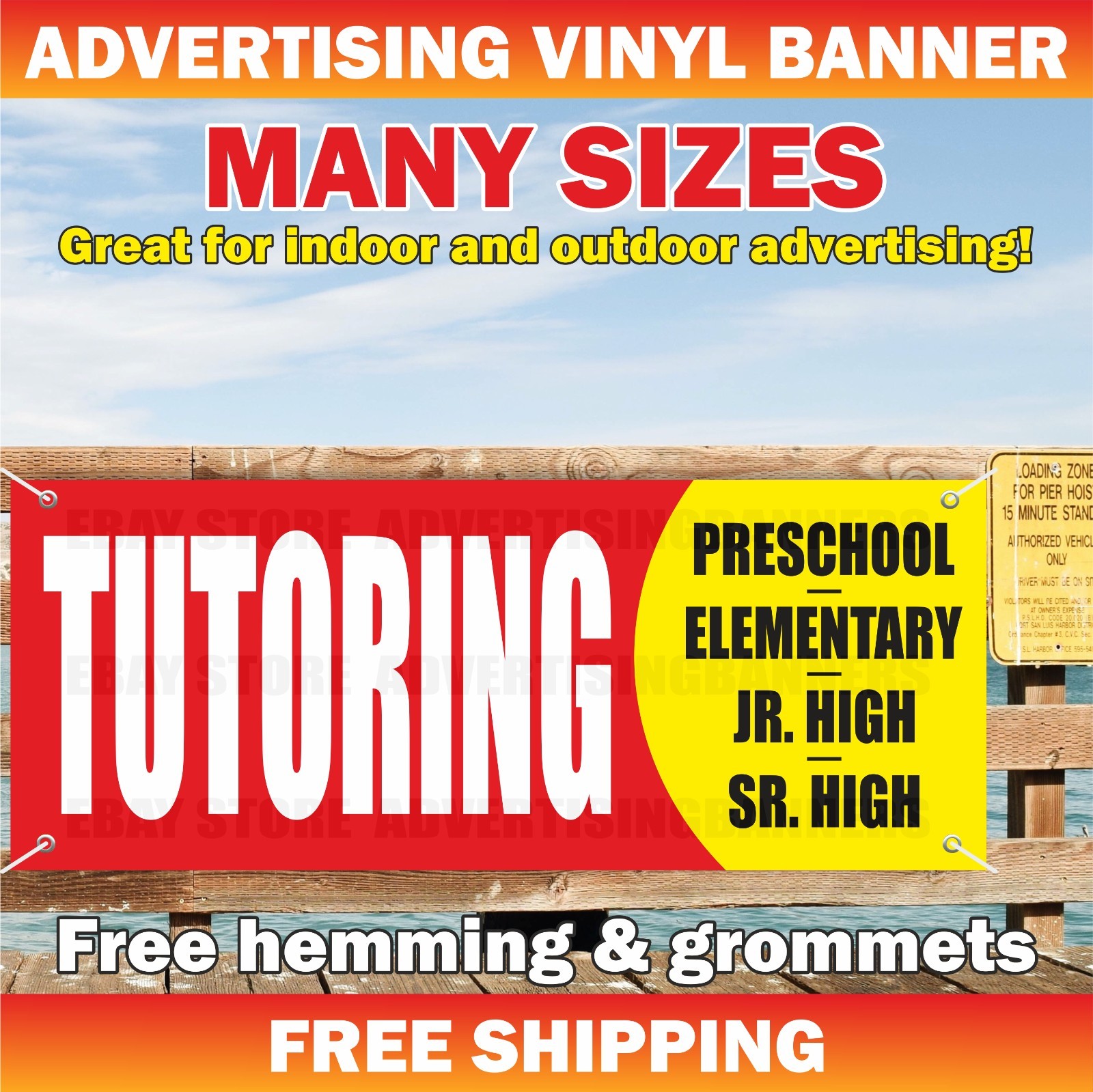 TUTORING Advertising Banner Vinyl Mesh Sign Preschool Elementary Jr High Sr High