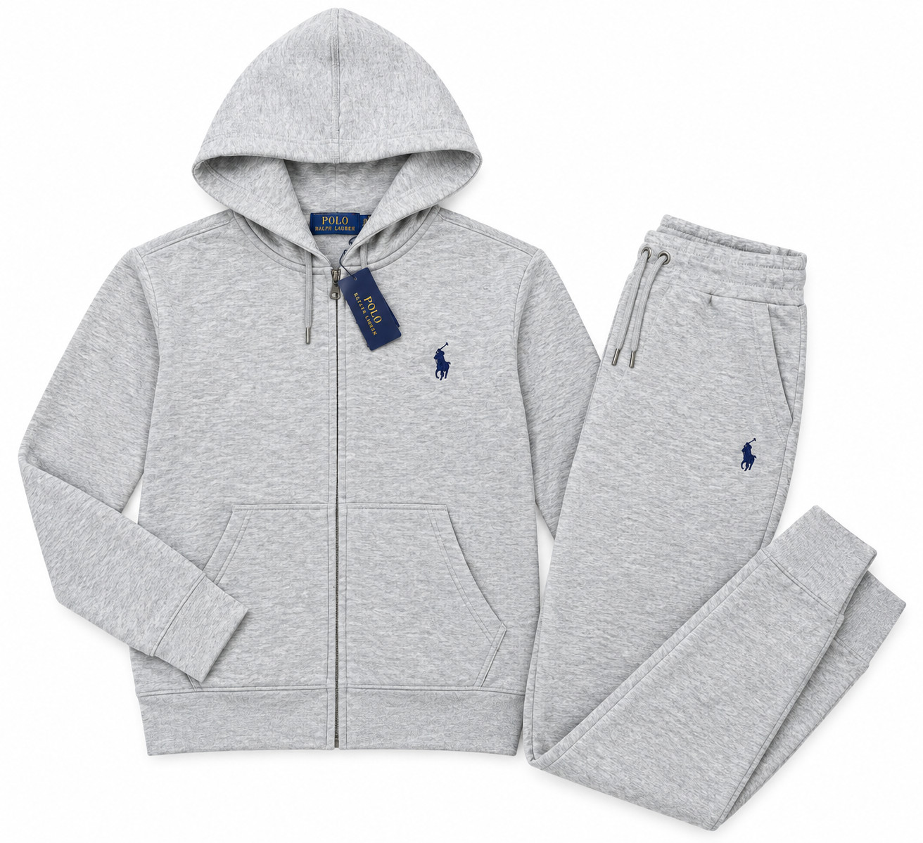 Polo Ralph Lauren Men’s Full Tracksuit Set Hoodie & Jogger Pants Light Gray