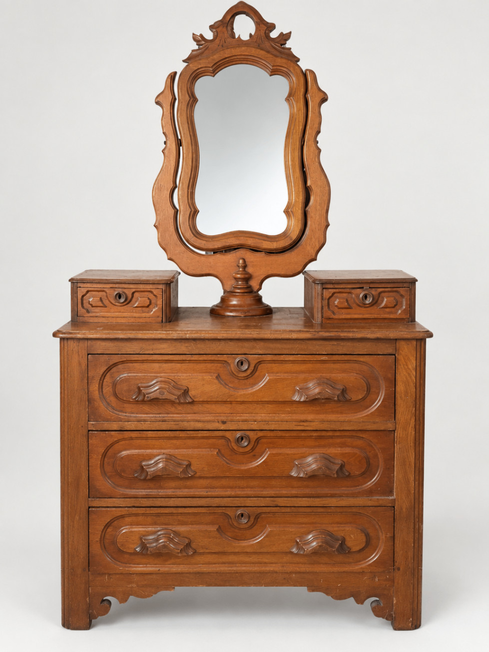 Antique Wood Dresser Swivel Mirror Carved Victorian Style Bureau