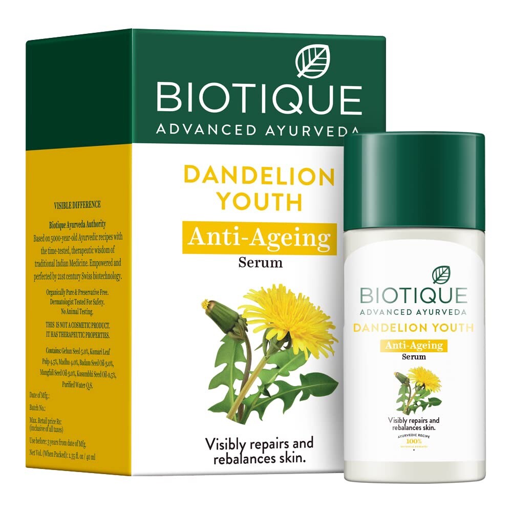 2 x Biotique Dandelion Youth Anti-Ageing Serum For All Skin Types, 40ml