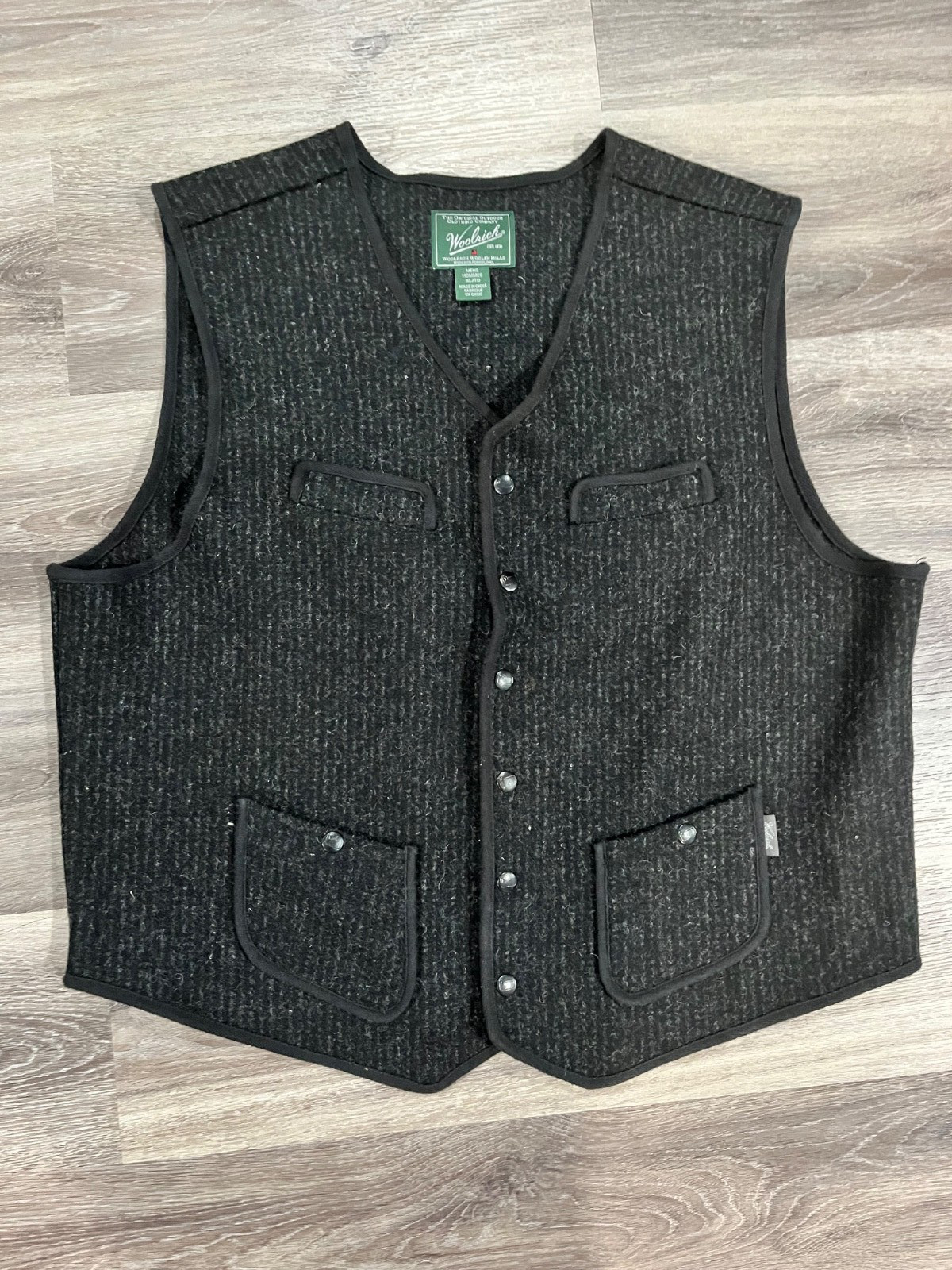 Woolrich Mens XL Charcoal Wool Utility Work Vest Hunting Field Button Gilet