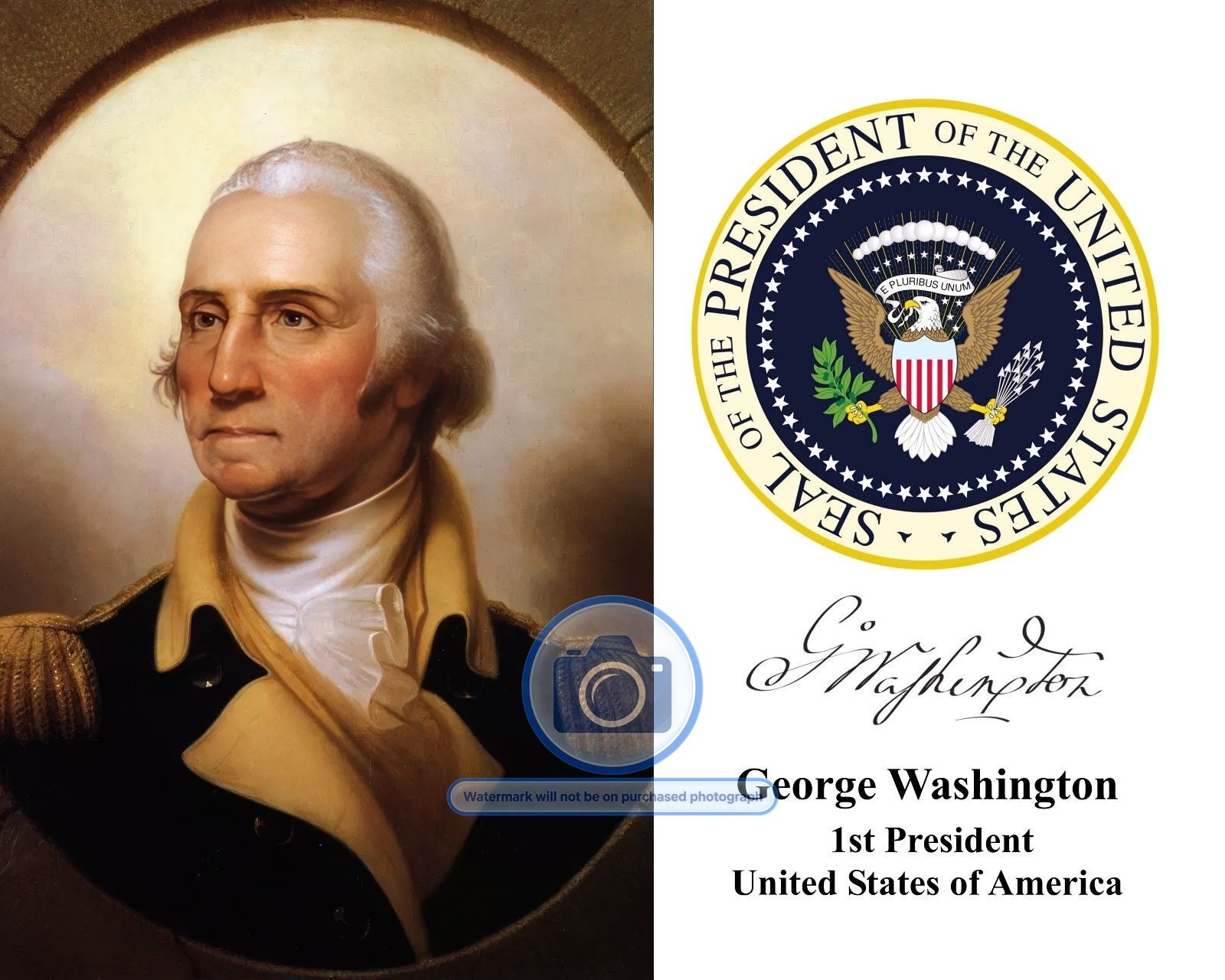PRESIDENT GEORGE WASHINGTON IN UNIFORM PRESIDENTIAL SEAL 8X10 PHOTO PRESIDENT GEORGE WASHINGTON IN UNIFORM PRESIDENTIAL SEAL 8X10 PHOTO