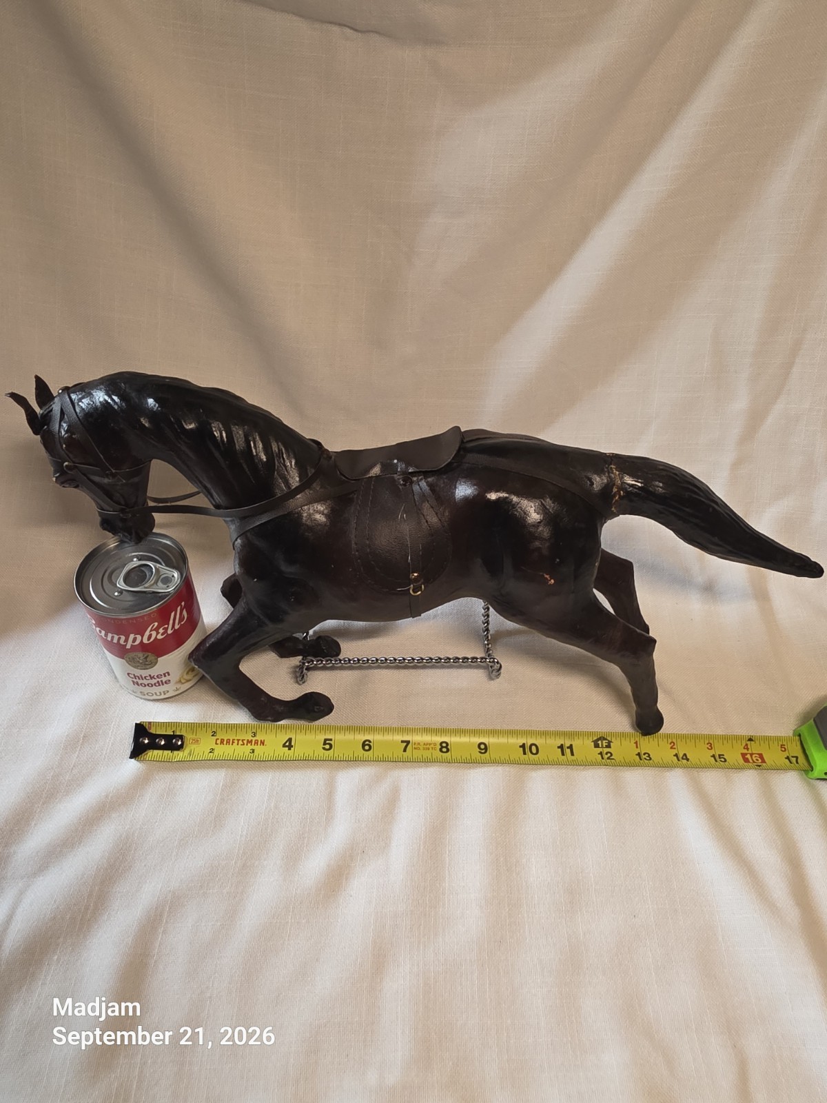Leather Horse Figurine w/ Bridle & Saddle Tack Details, Approx 15 in Long