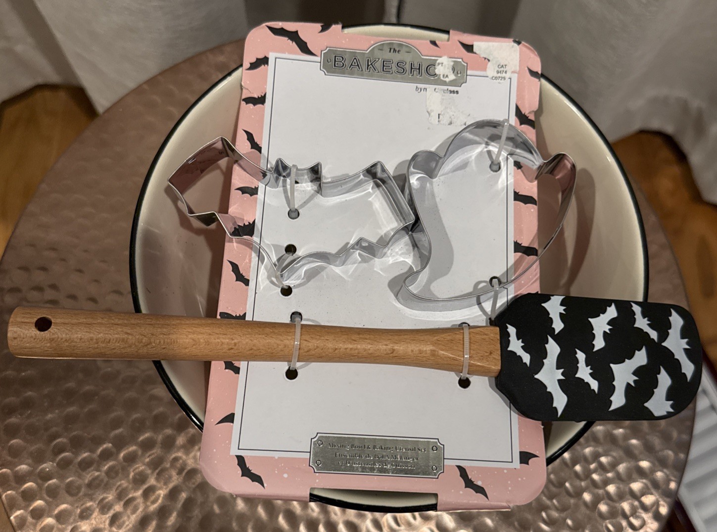 The Bakeshop Halloween Pink Bowl Bat Ghost Cookie Cutters Spatula Breast Cancer