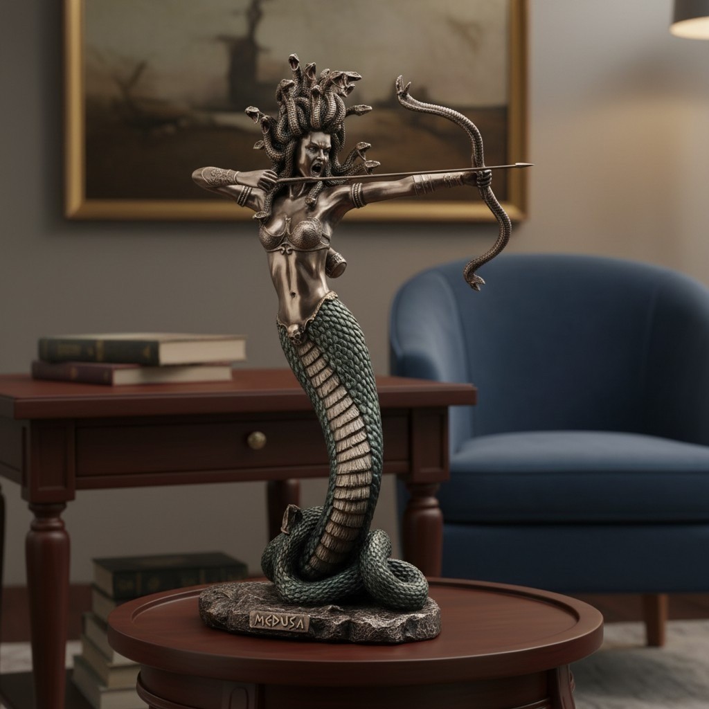 14.1-Inch Furious Medusa Bronze Finish Resin Statue - Hand-Painted Artistry