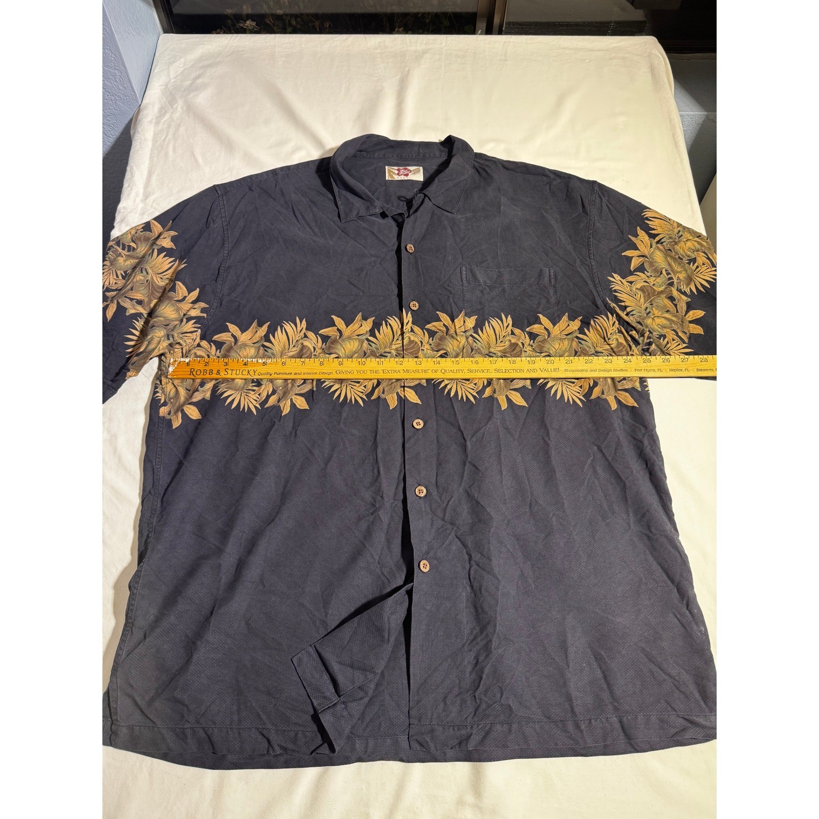 Hilo Hattie Hawaii Mens Black Jacquard Floral Tropical Aloha Camp Shirt XL