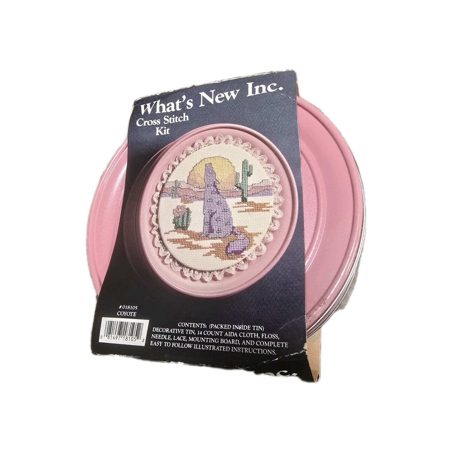 What\'s New Inc Tin Cross Stitch Kit “COYOTE” #018105 ARIZONA SOUTHWEST VTG NOB