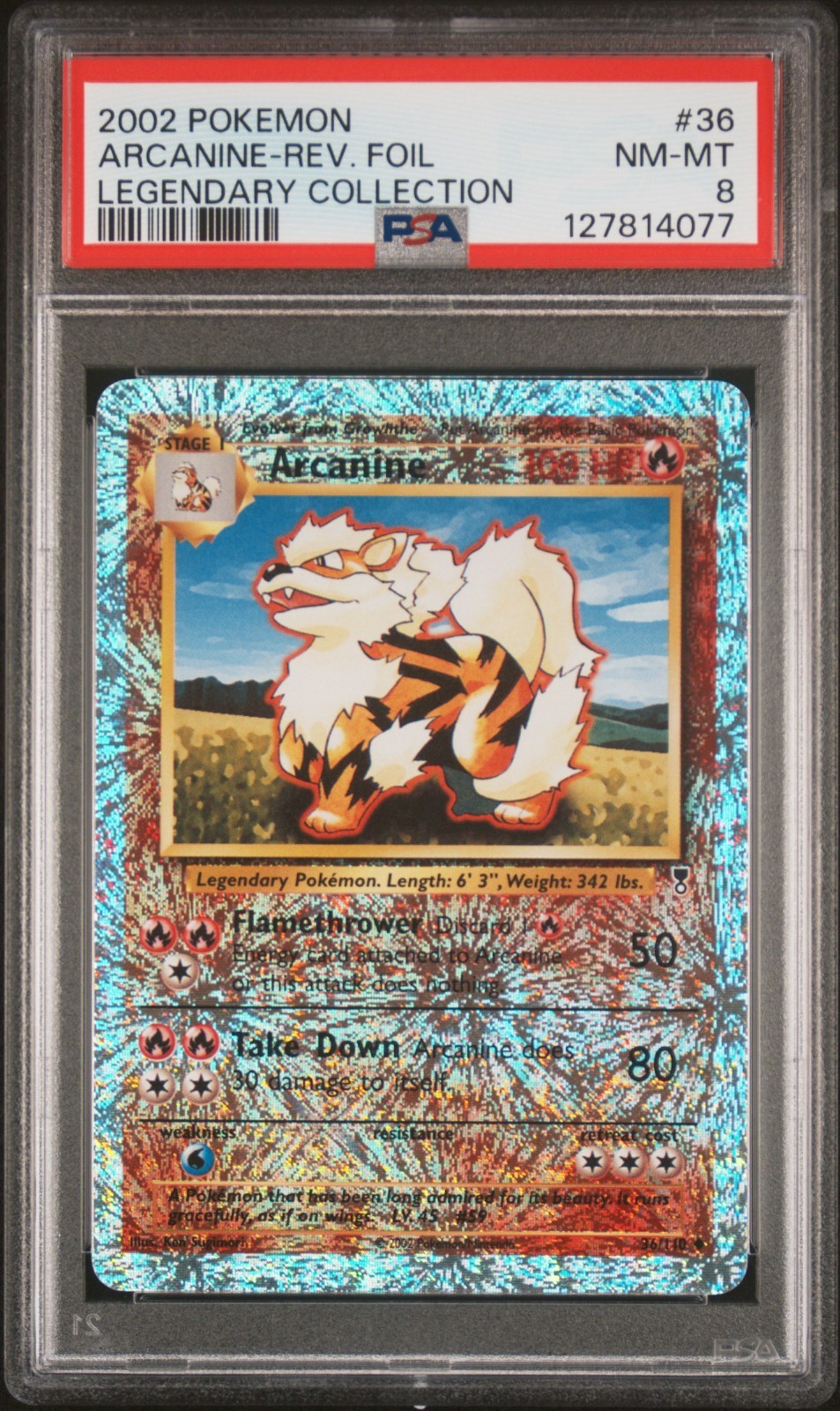 [NEW CERT] 2002 POKEMON LEGENDARY COLLECTION #36 ARCANINE-REVERSE FOIL PSA 8