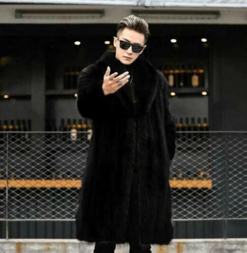 Luxury Mink Fur Men faux Warm Fur Outwear Long Coat Furry Overcoat Thicken Parka