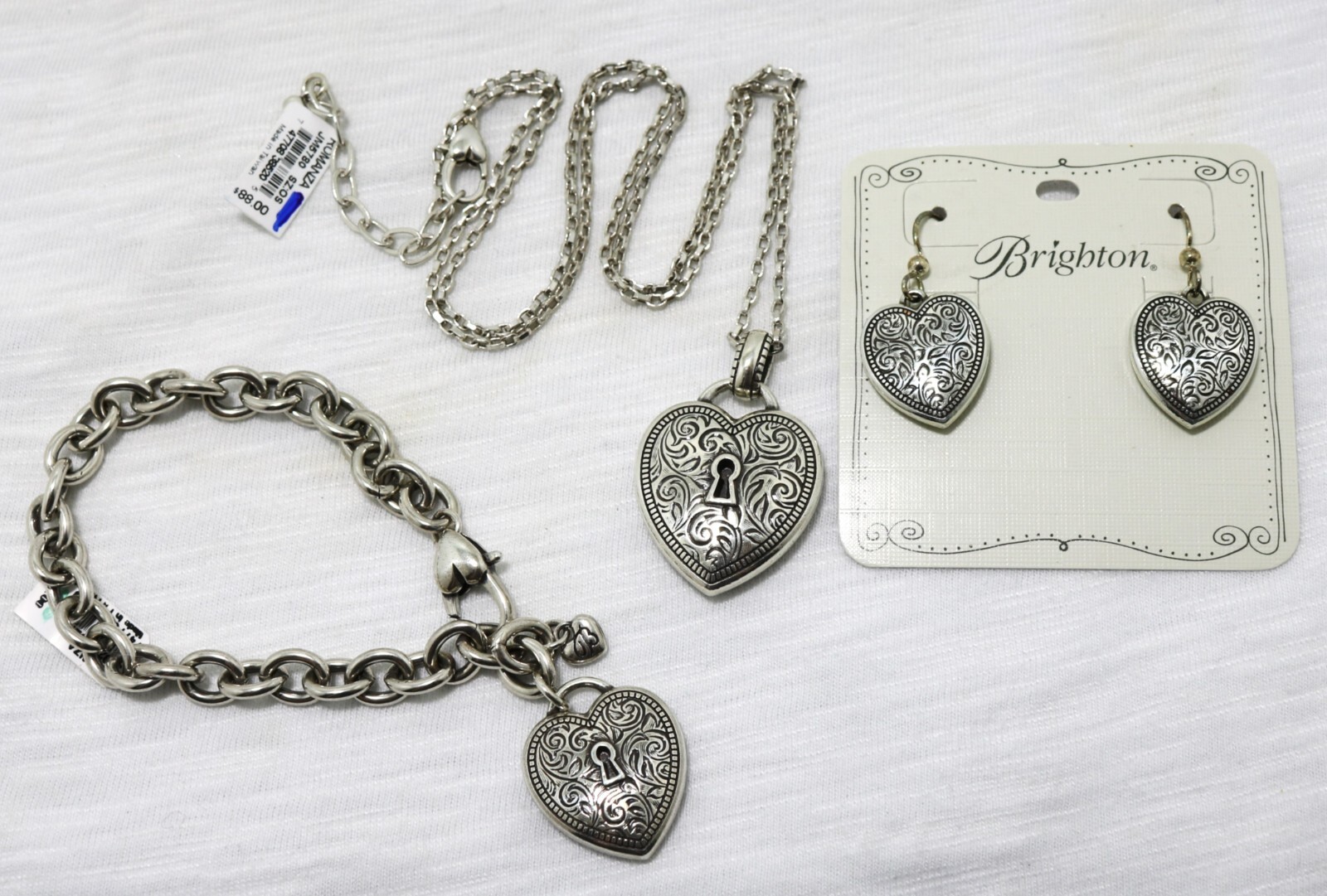 Brighton ROMANZA NWT $204 Heart Necklace, Bracelet & French Wire  Heart Earrings