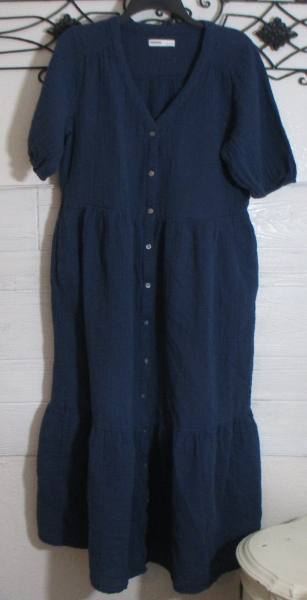 Sonoma Women\'s Maxi Dress Size L Short Sleeve Navy Blue V Neck