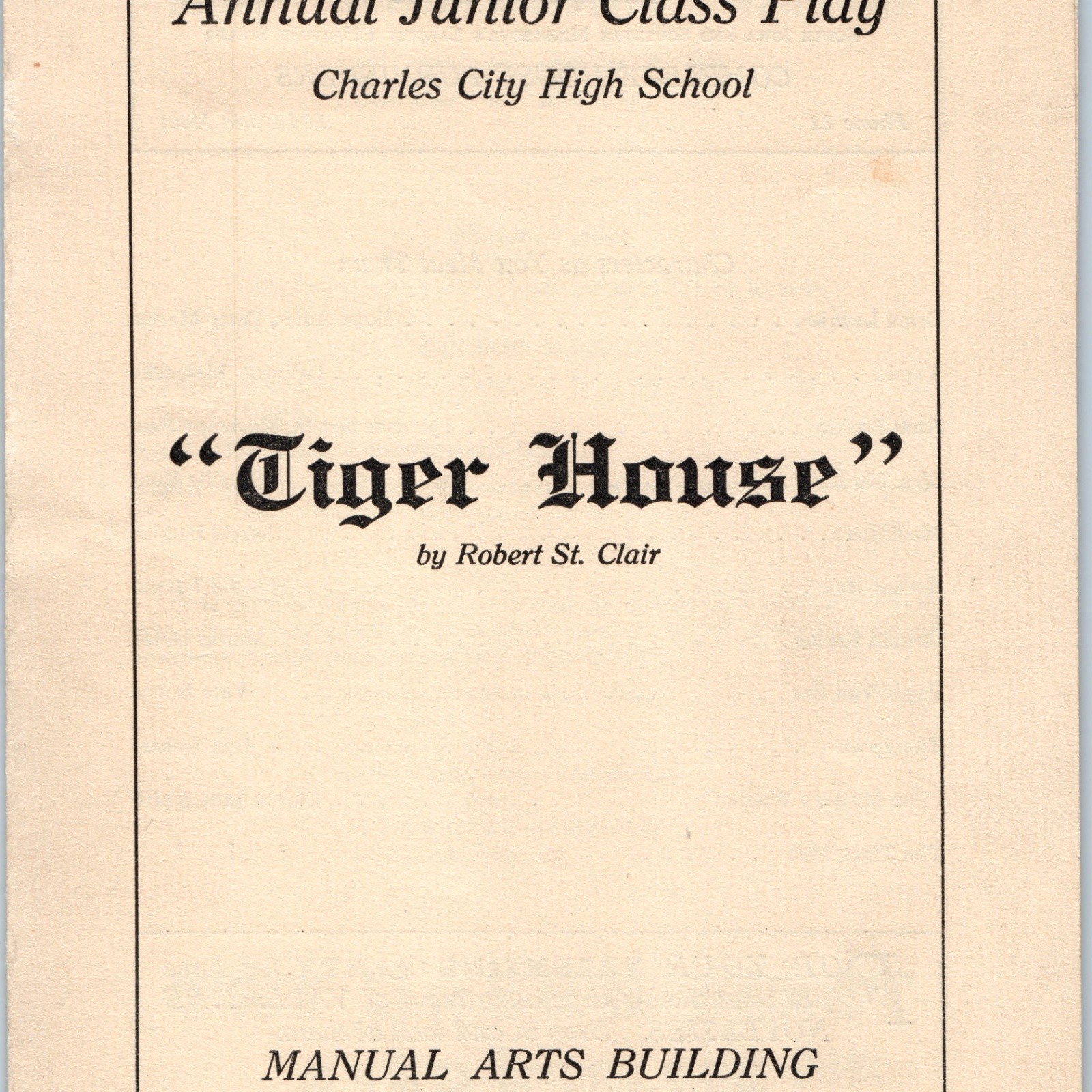 1931 Charles City High Class Iowa School Program Play House Tiger Junior Vtg 1R