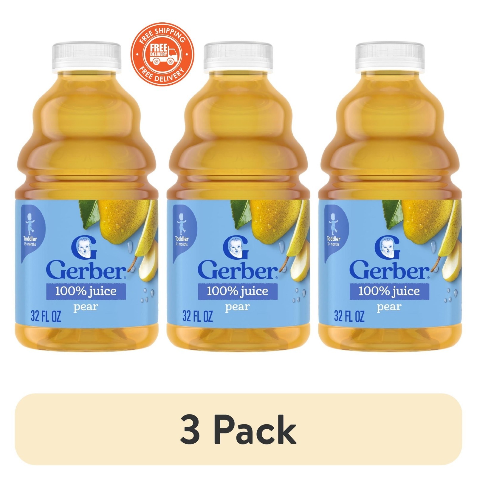 (3 Pack) Gerber Pear Fruit Juice, 32 fl oz Bottles